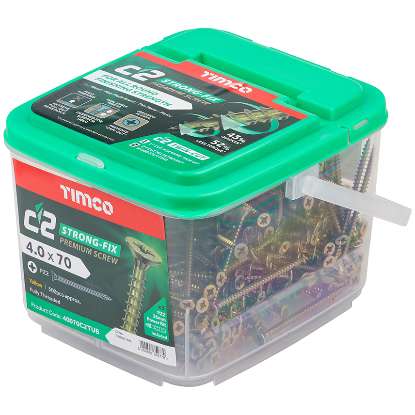 4.0 x 70 C2 Multipurpose Premium Screws PZ2 Tub 500 TIMco