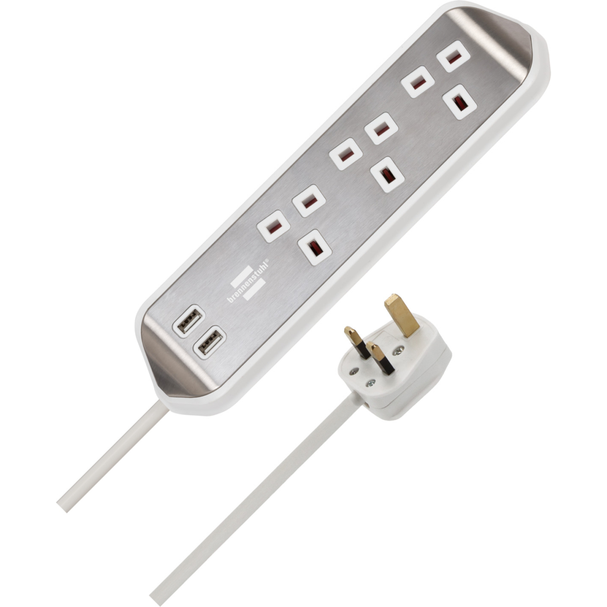 Brennenstuhl 3593420 estilo Corner Extension Lead 240V 3-Gang 13A White 2m
