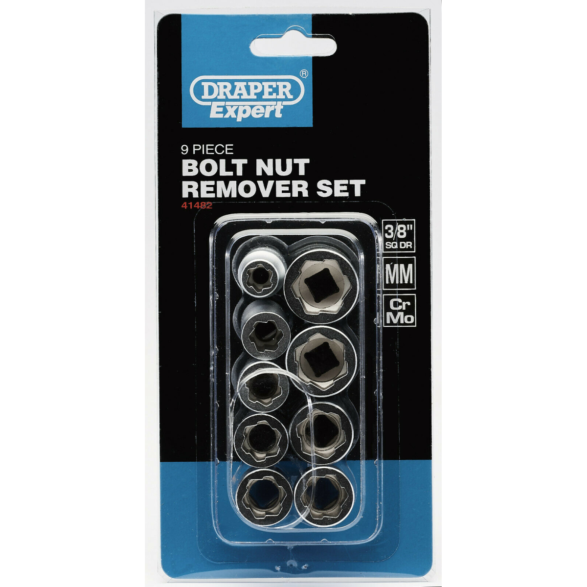 Draper 41482 D9M/BNR/B Fluted Nut and Bolt Remover Set 3/8" Sq. Dr. (9 Piece)