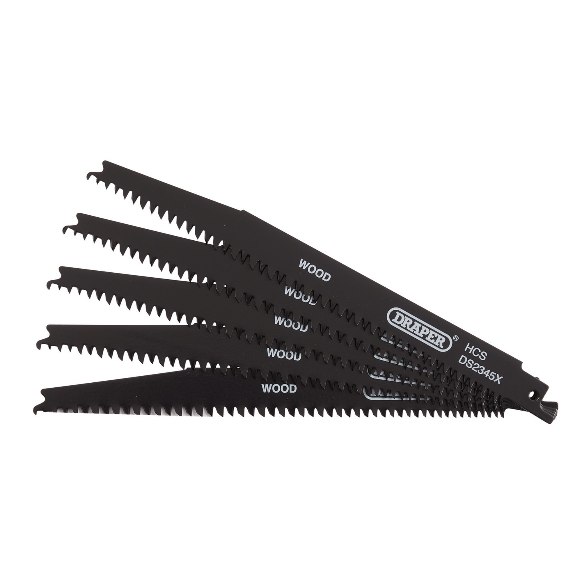 Draper 43063 DS2345X Reciprocating Saw Blades For Wood And Plastic Cutting, 200mm, 6 10tpi (Pack Of 5)