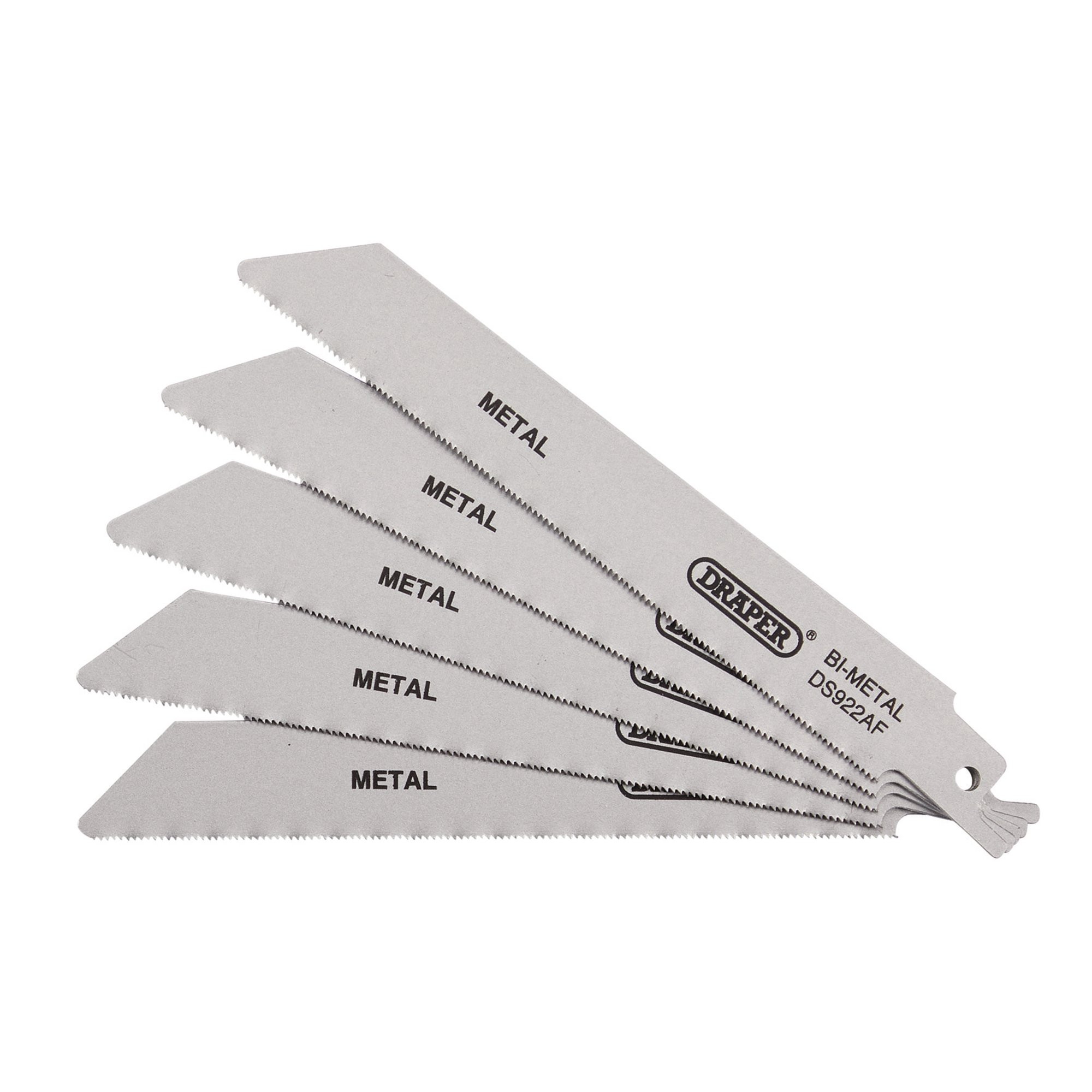 Draper 43444 DS922AF Bi Metal Reciprocating Saw Blades For Metal Cutting, 150mm, 24tpi (Pack Of 5)