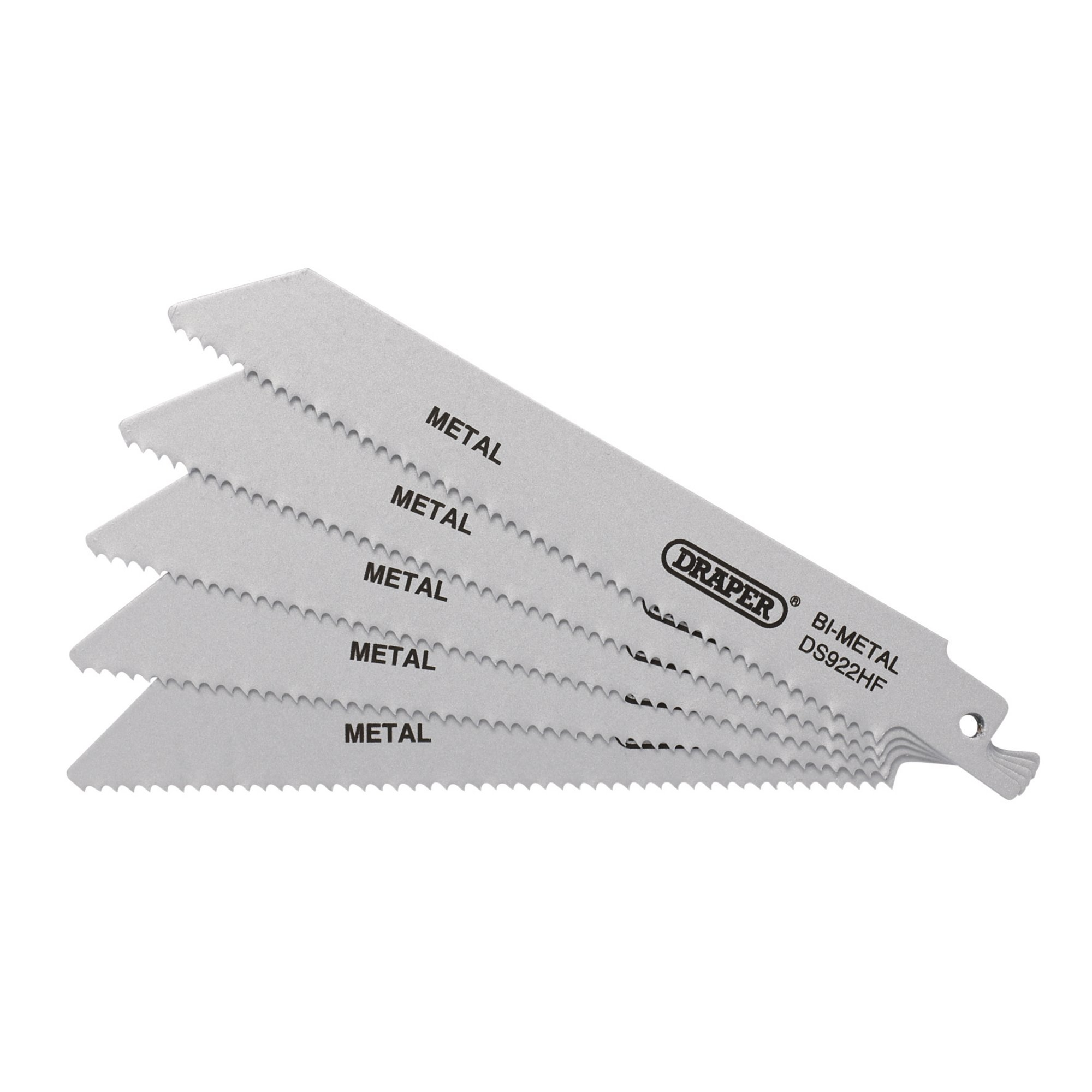 Draper 43460 DS922HF Bi Metal Reciprocating Saw Blades For Metal, 150mm, 10tpi (Pack Of 5)
