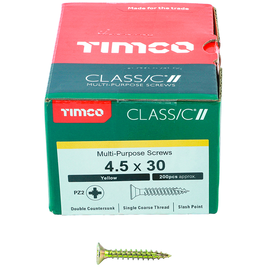 4.5mm x 30mm Classic Screw PZ2 CSK - ZYP (Box of 200) 45030CLAF Timco