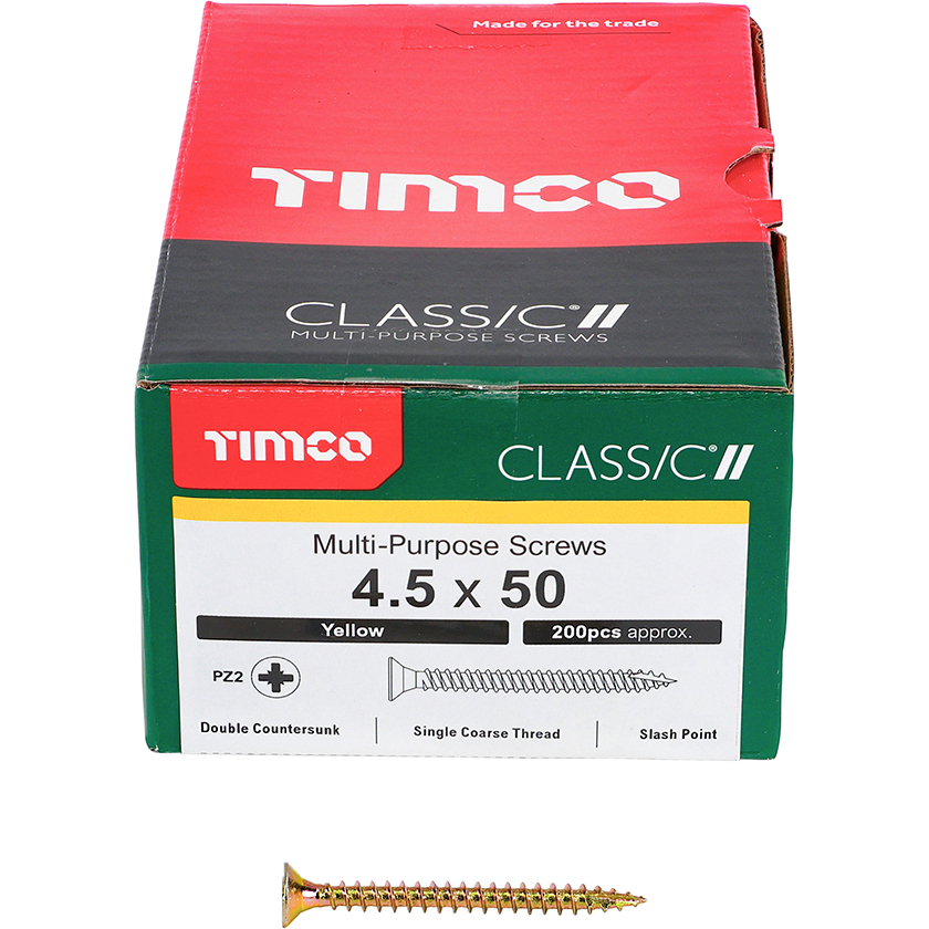 4.5mm x 50mm Classic Screw PZ2 CSK - ZYP (Box of 200) 45050CLAF Timco