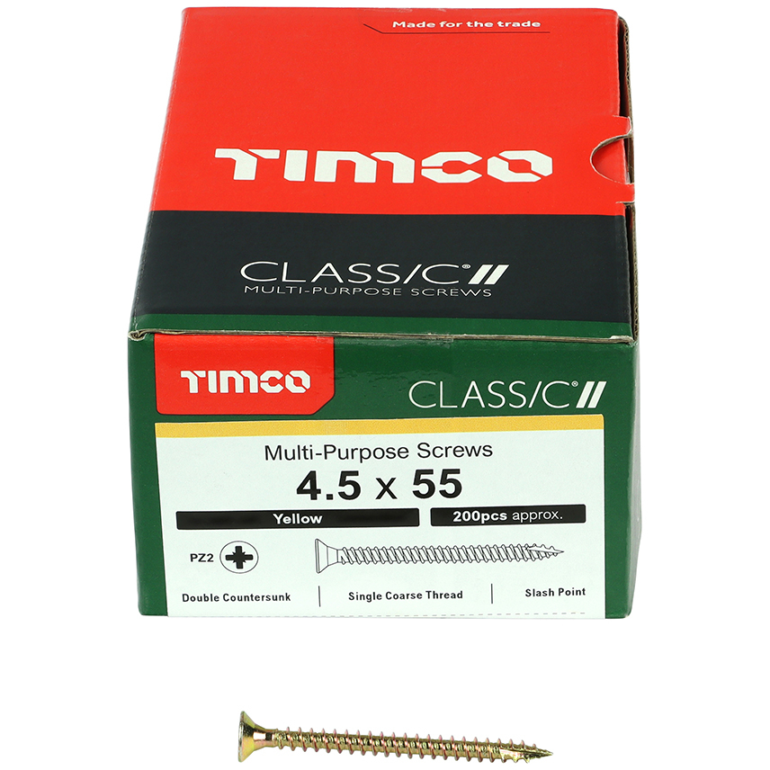 4.5mm x 55mm Classic Screw PZ2 CSK - ZYP (Box of 200) 45055CLAF Timco