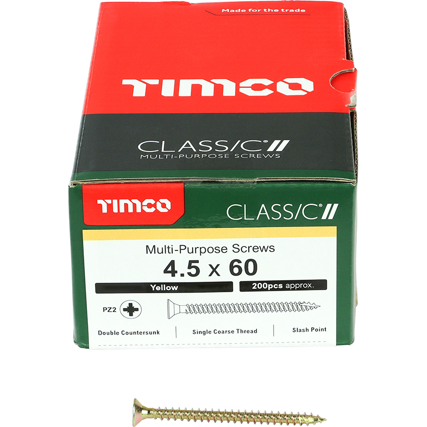 4.5mm x 60mm Classic Screw PZ2 CSK - ZYP (Box of 200) 45060CLAF Timco