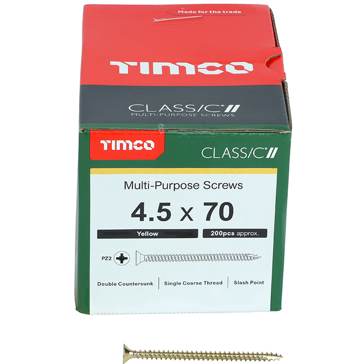 4.5mm x 70mm Classic Screw PZ2 CSK - ZYP (Box of 200) 45070CLAF Timco