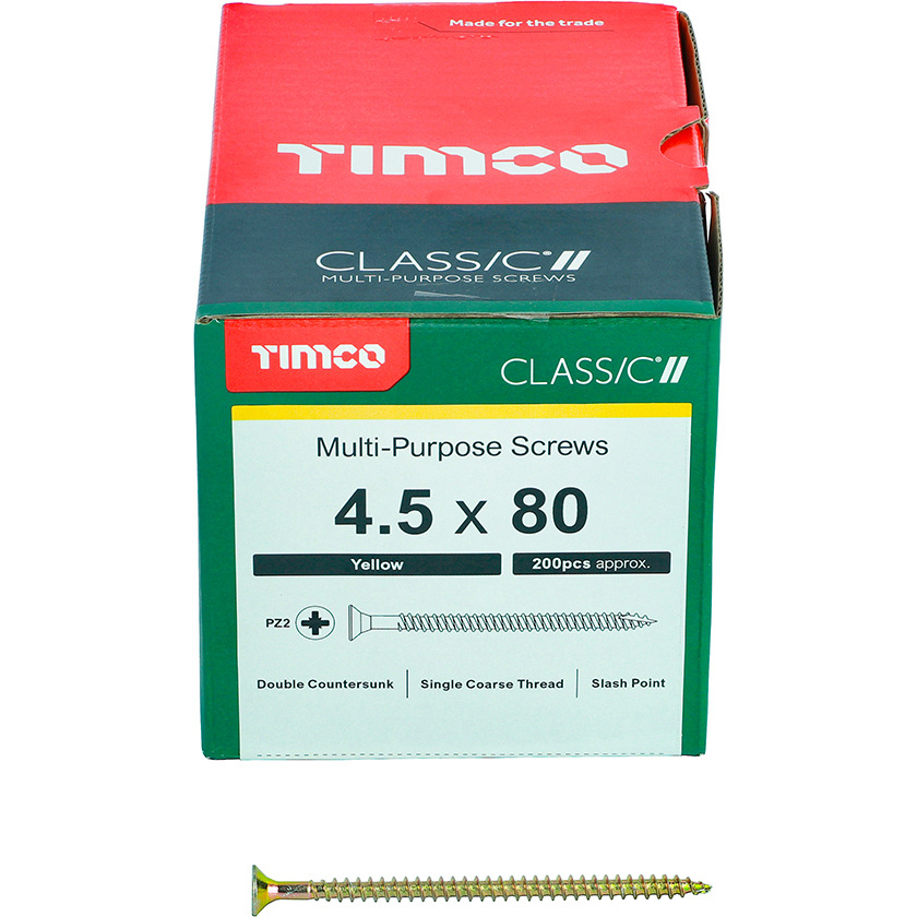 4.5mm x 80mm Classic Screw PZ2 CSK - ZYP (Box of 200) 45080CLAF Timco