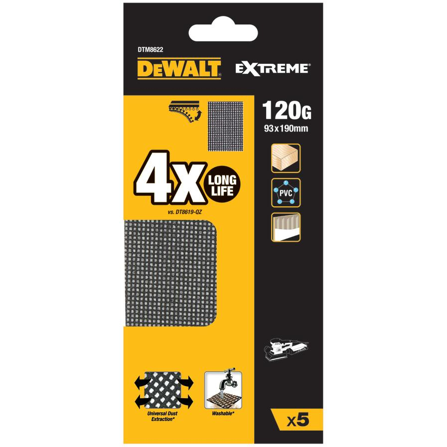 DeWalt DTM8622-QZ EXTREME Universal Abrasive Mesh 1/3 Sheet 120G Pack x 5