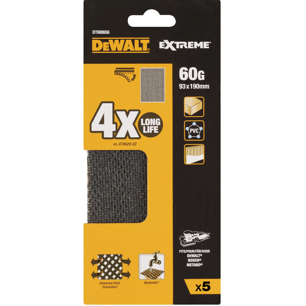 DeWalt DTM8656-QZ EXTREME Universal Abrasive Mesh 1/3 Sheet 60G Pack x 5