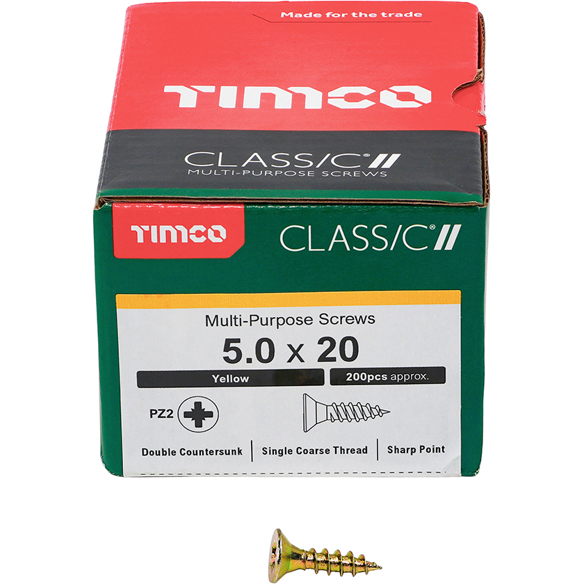 5.0mm x 20mm Classic Screw PZ2 CSK - ZYP (Box of 200) 50020CLAF Timco