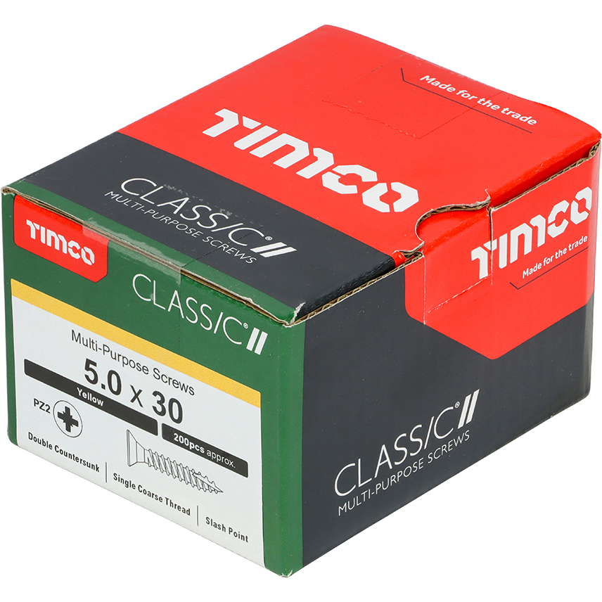 5.0mm x 30mm Classic Screw PZ2 CSK - ZYP (Box of 200) 50030CLAF Timco