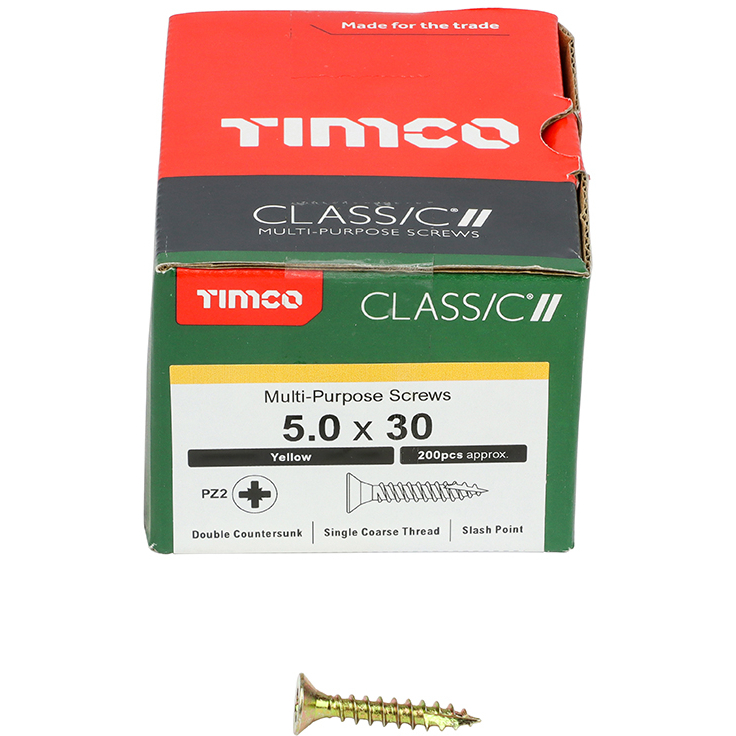 5.0mm x 30mm Classic Screw PZ2 CSK - ZYP (Box of 200) 50030CLAF Timco