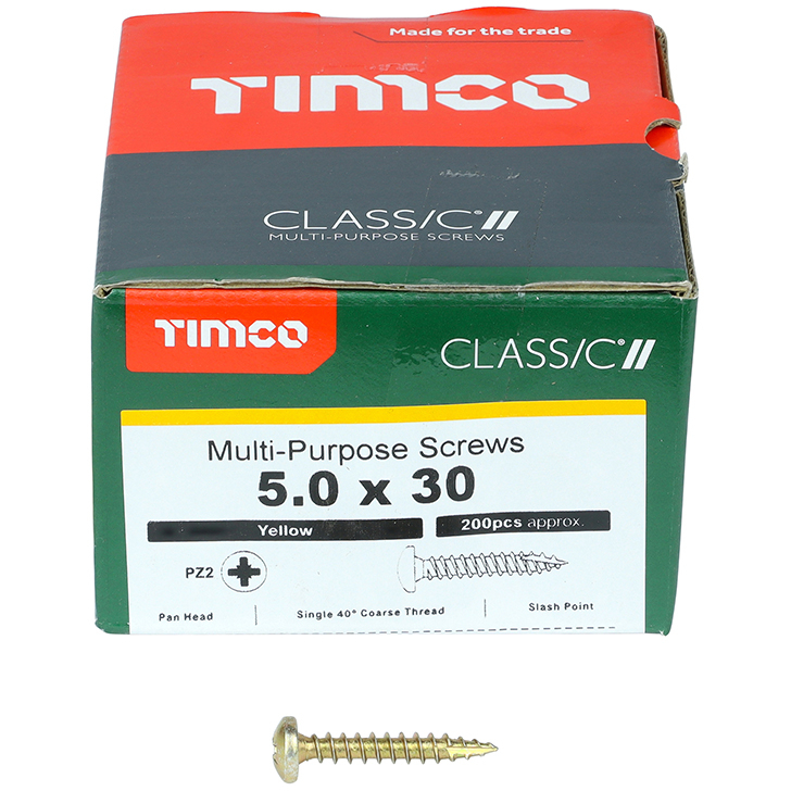 5.0mm x 30mm Classic Screw PZ2 PAN - ZYP (Box of 200) 50030CLAP Timco
