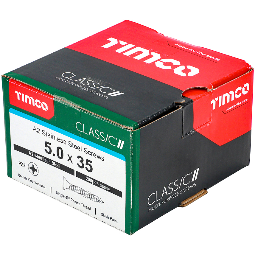 5.0mm x 35mm Classic Screw PZ2 CSK - A2 S/S (Box of 200) 50035CLASS Timco