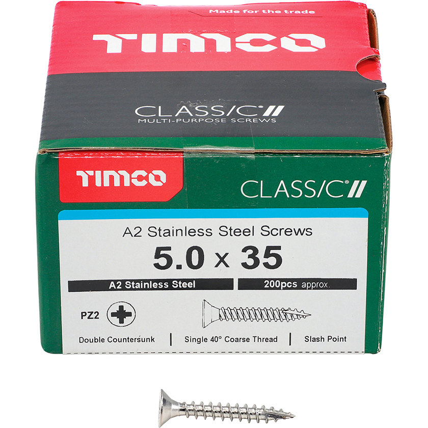 5.0mm x 35mm Classic Screw PZ2 CSK - A2 S/S (Box of 200) 50035CLASS Timco