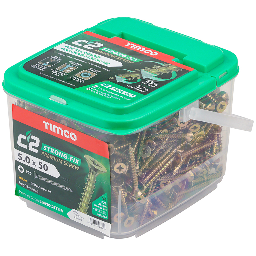 5.0 x 50 C2 Multipurpose Premium Screws PZ2 Tub 600 TIMco