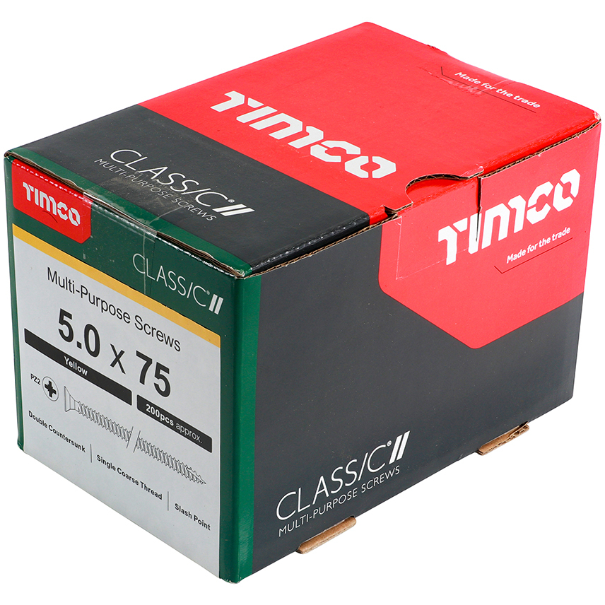 5.0mm x 75mm Classic Screw PZ2 CSK - ZYP (Box of 200) 50075CLAF Timco