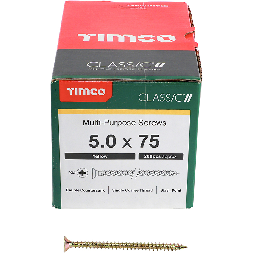 5.0mm x 75mm Classic Screw PZ2 CSK - ZYP (Box of 200) 50075CLAF Timco