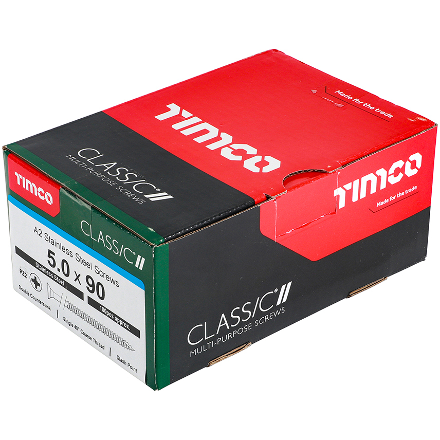 5.0mm x 90mm Classic Screw PZ2 CSK - A2 S/S (Box of 100) 50090CLASS Timco