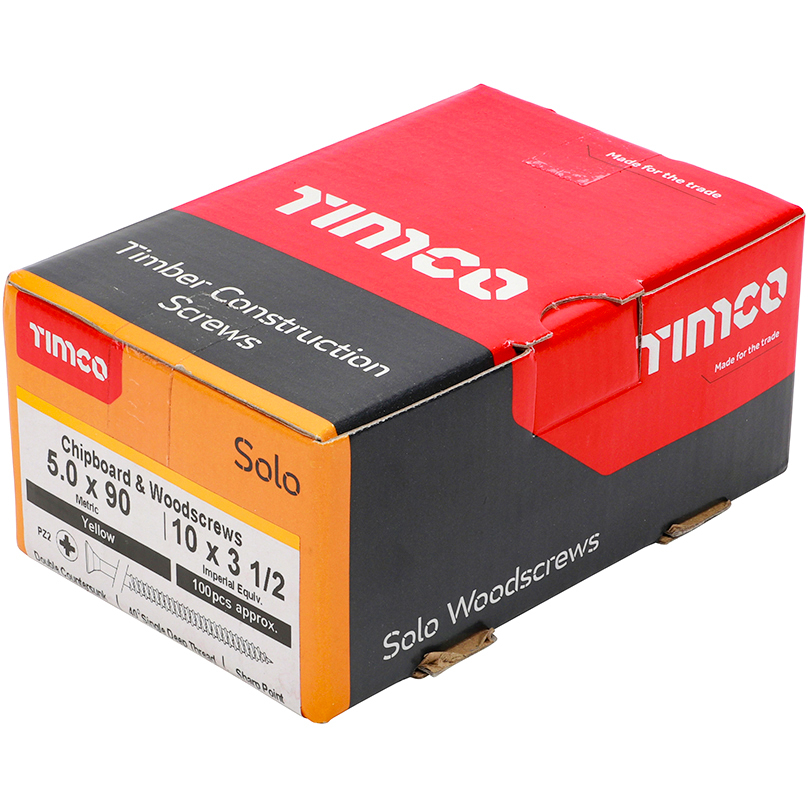 5.0mm x 90mm Solo Woodscrew PZ2 CSK - ZYP (Box of 100) 50090SOLOC Timco