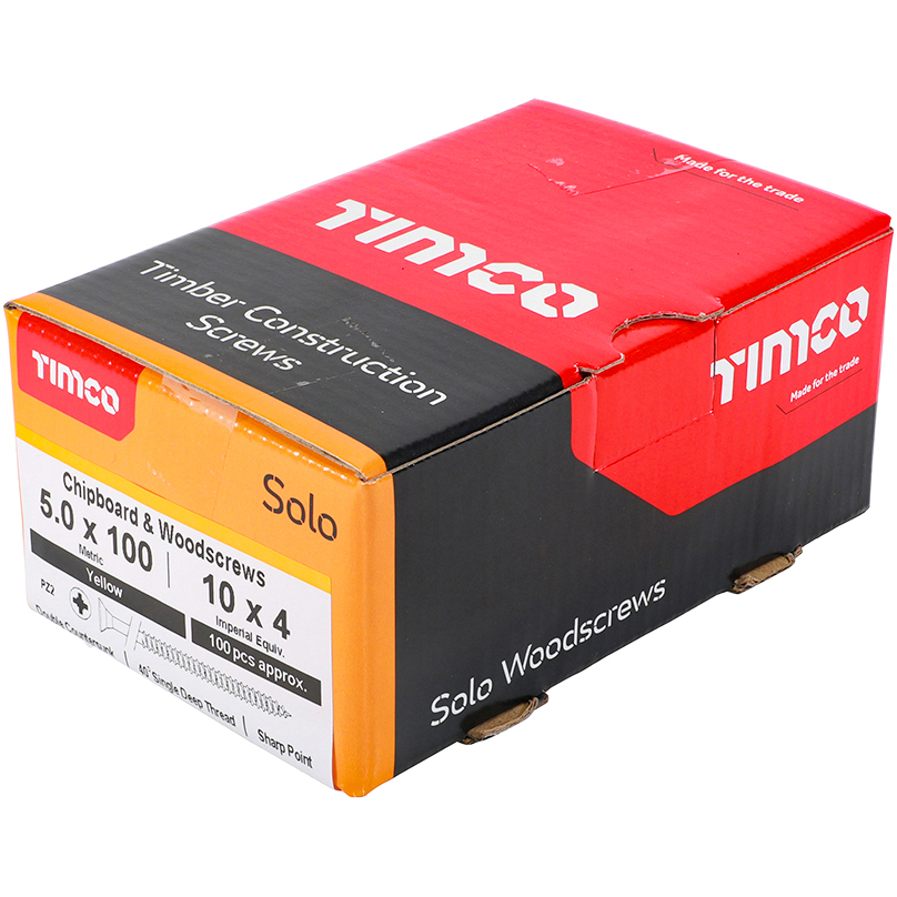 5.0mm x 100mm Solo Woodscrew PZ2 CSK - ZYP (Box of 100) 50100SOLOC Timco