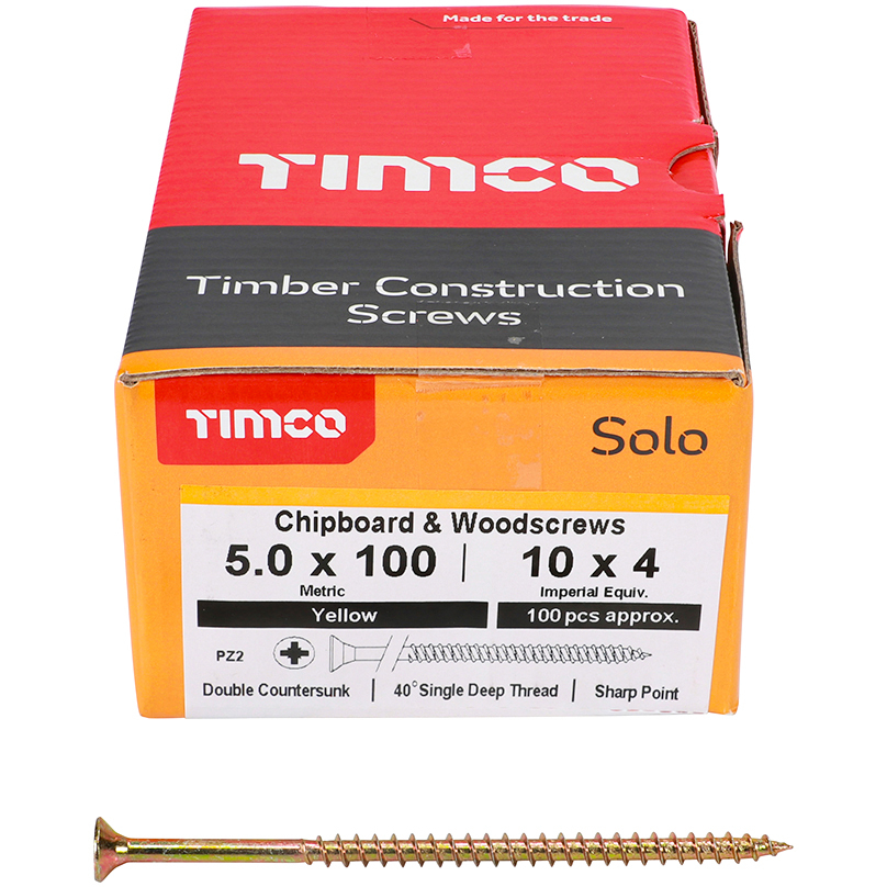 5.0mm x 100mm Solo Woodscrew PZ2 CSK - ZYP (Box of 100) 50100SOLOC Timco