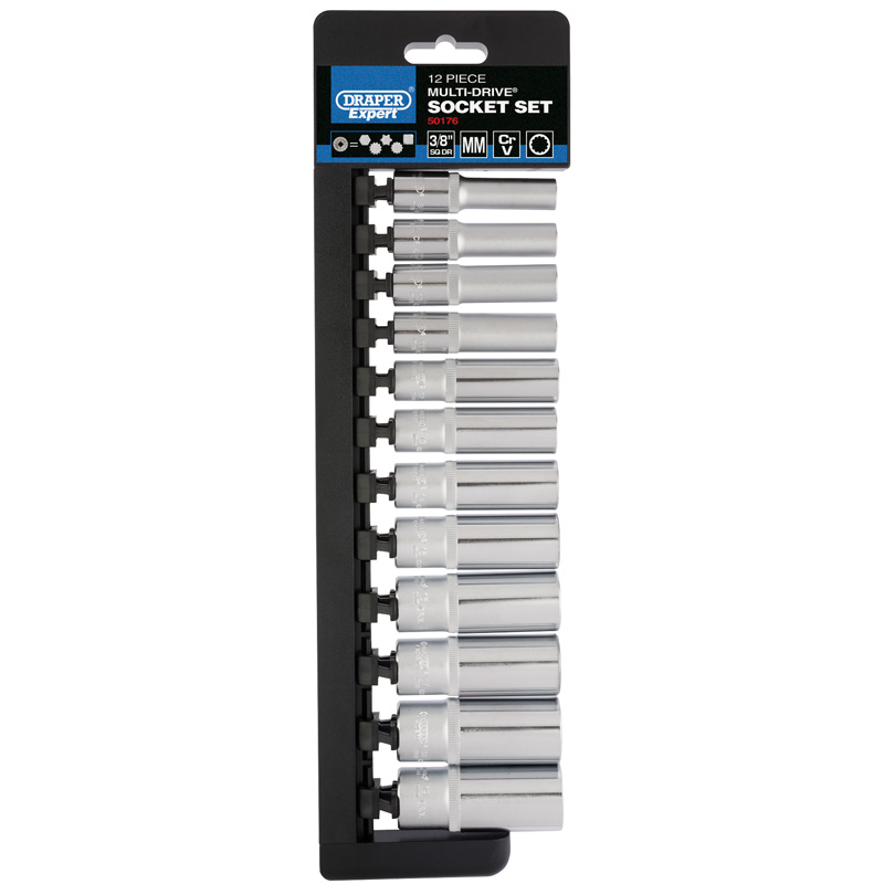 Draper 50176 D9MD/MDS/E 3/8" Drive Expert Multi Drive&#174; Set of Deep Sockets (12 Piece)