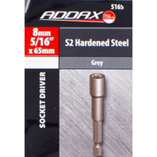 Timco Addax 516SDB 5/16" Hex Magnetic Socket  Driver 65mm Long, 1/4" Hex Drive