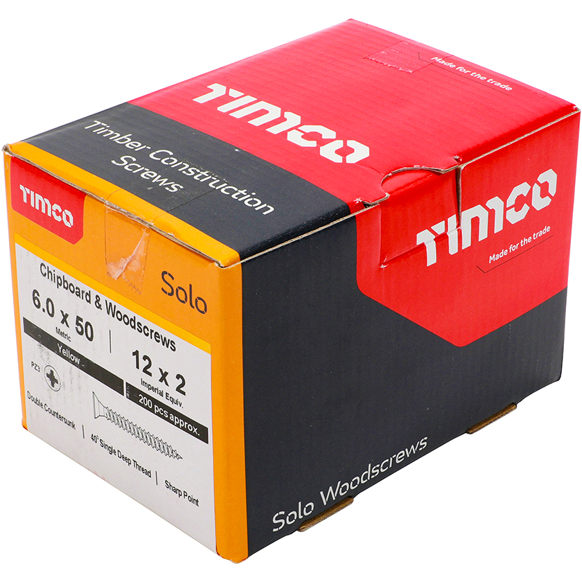 6.0mm x 50mm Solo Woodscrew PZ3 CSK - ZYP (Box of 200) 60050SOLOC Timco