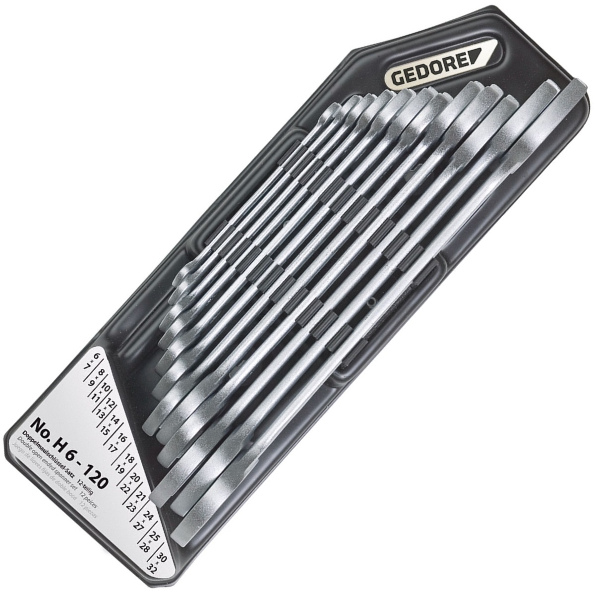 Gedore 6079750 Double Open Ended Spanner Set in Plastic Holder 12 Piece Metric H 6-120 
