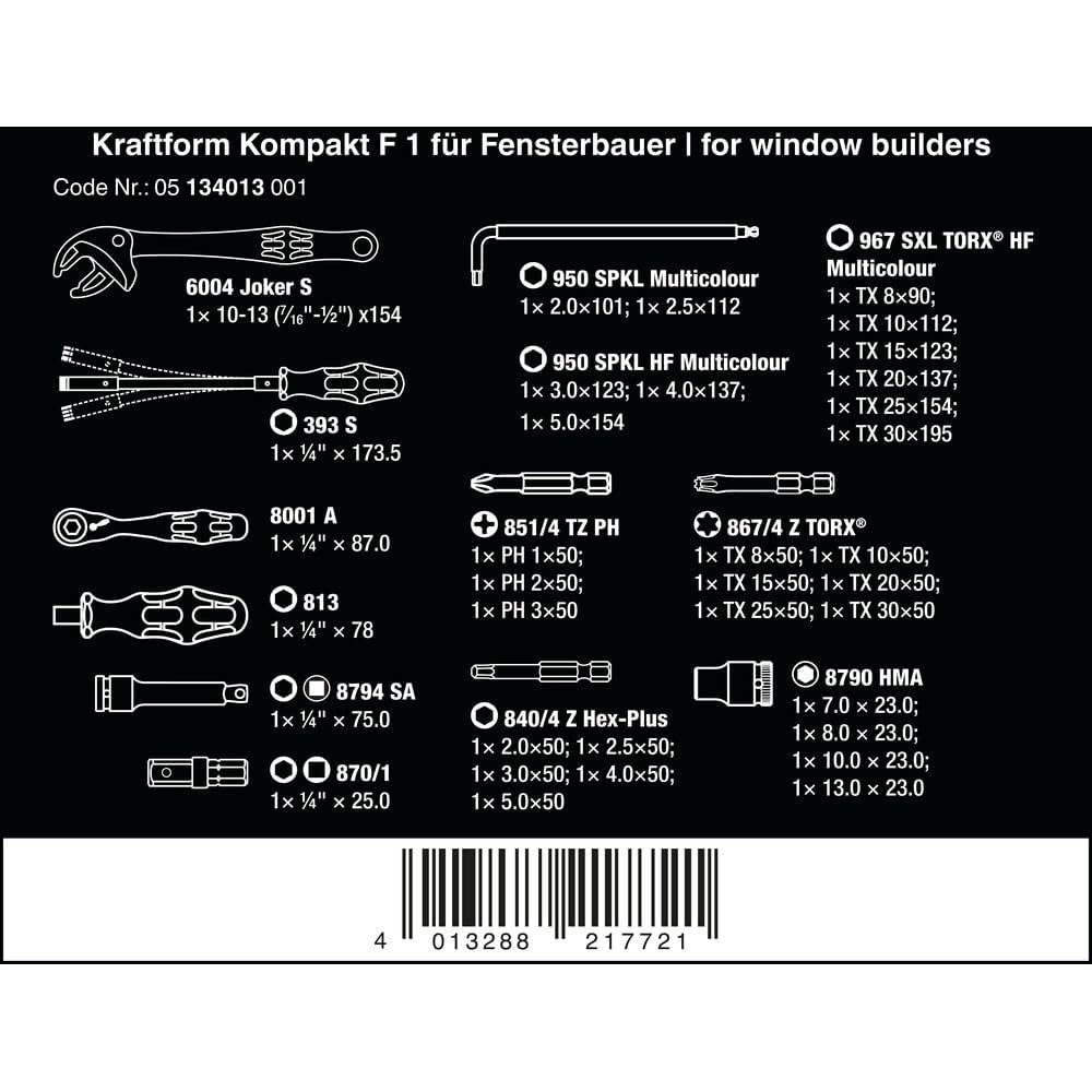 Wera 05134013001 Kraftform Kompakt F 1 Screwdriving Tool Set for Window Builders, 35 Pieces 
