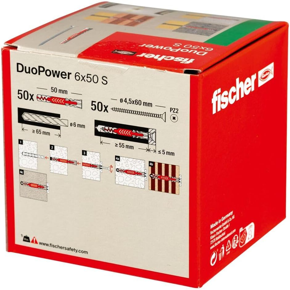 Fischer 538255 Duopower Nylon High Performance Plug 6 x 50 S With Screw Pack x 50