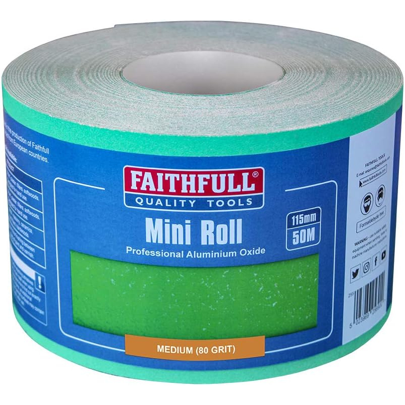 Faithfull FAIAR11580G Aluminium Oxide Sanding Paper Roll Green 115mm x 50m 80G