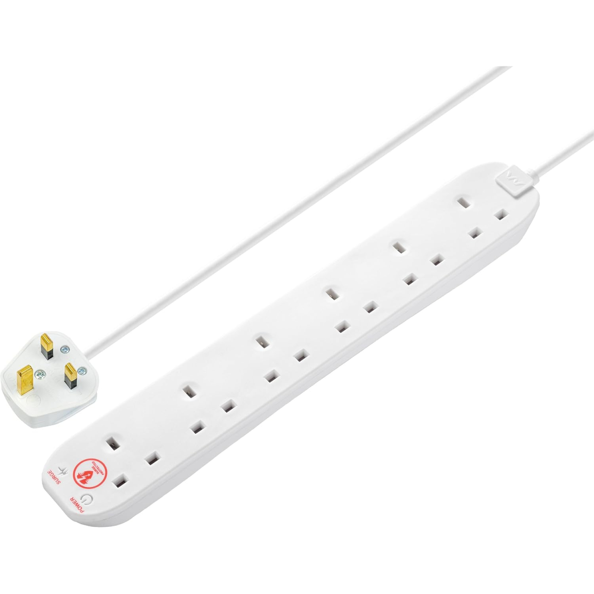 Masterplug SRG6210N Six Socket Extension Lead, 2 Metre Cable, Surge Protection, Power and Surge LED Indicators