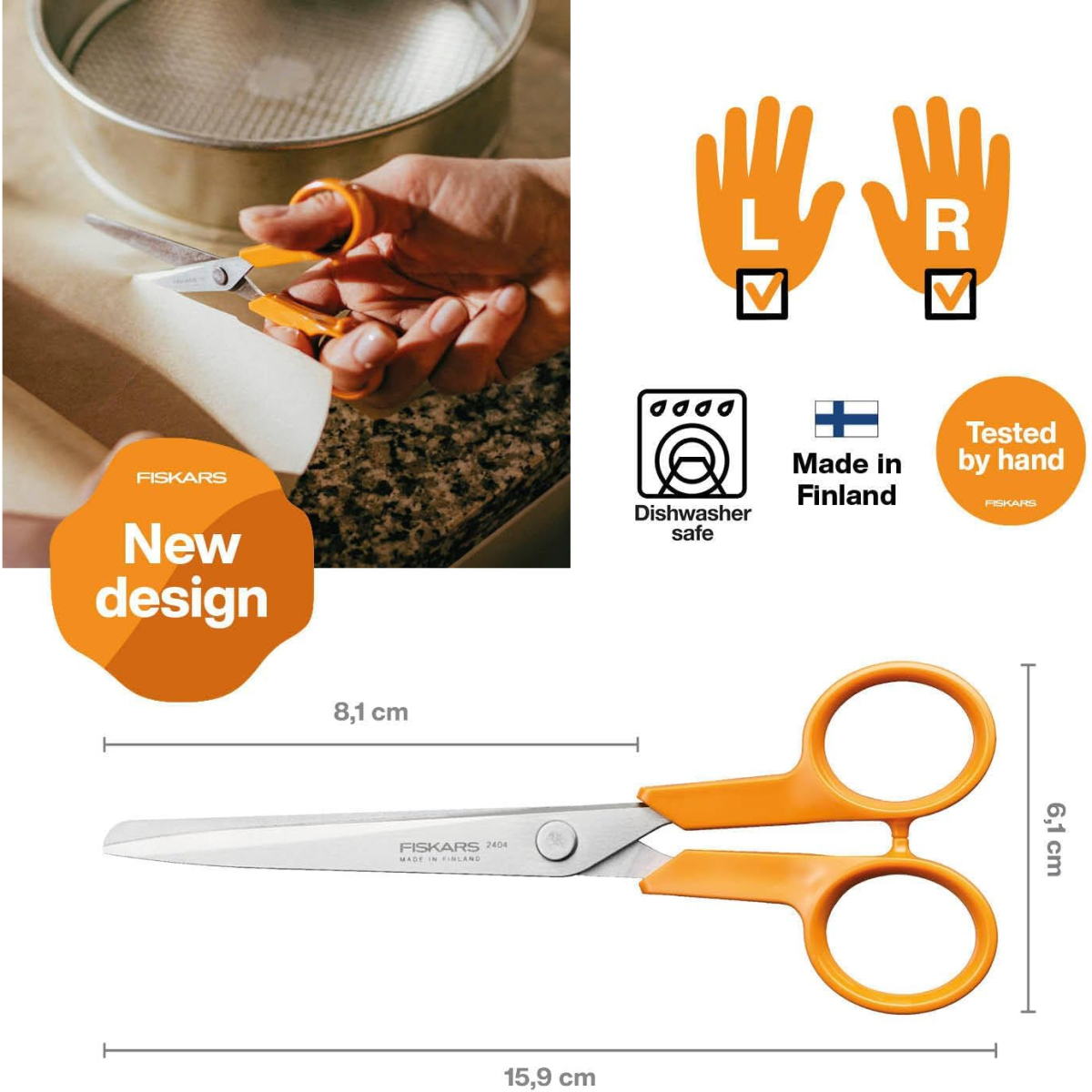 Fiskars 1075053 Right-Handed and Left-Handed Classic Kitchen Scissors 16cm