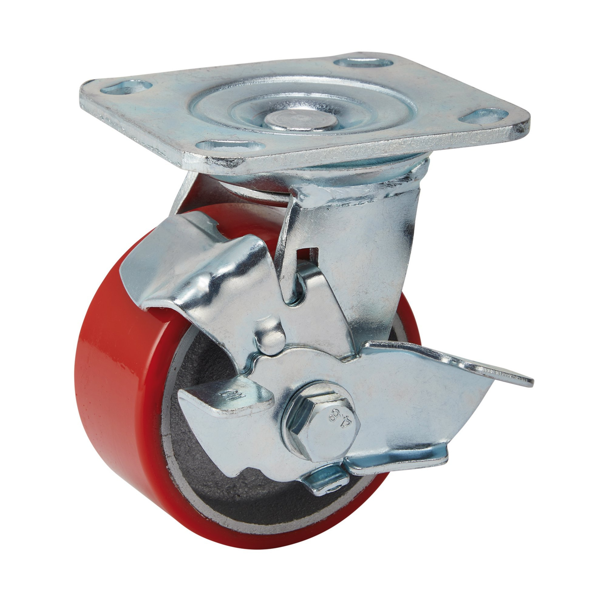Draper 65524 606100PB 100mm Dia. Swivel Plate Fixing Heavy Duty Polyurethane Wheel with Brake S.W.L 250kg