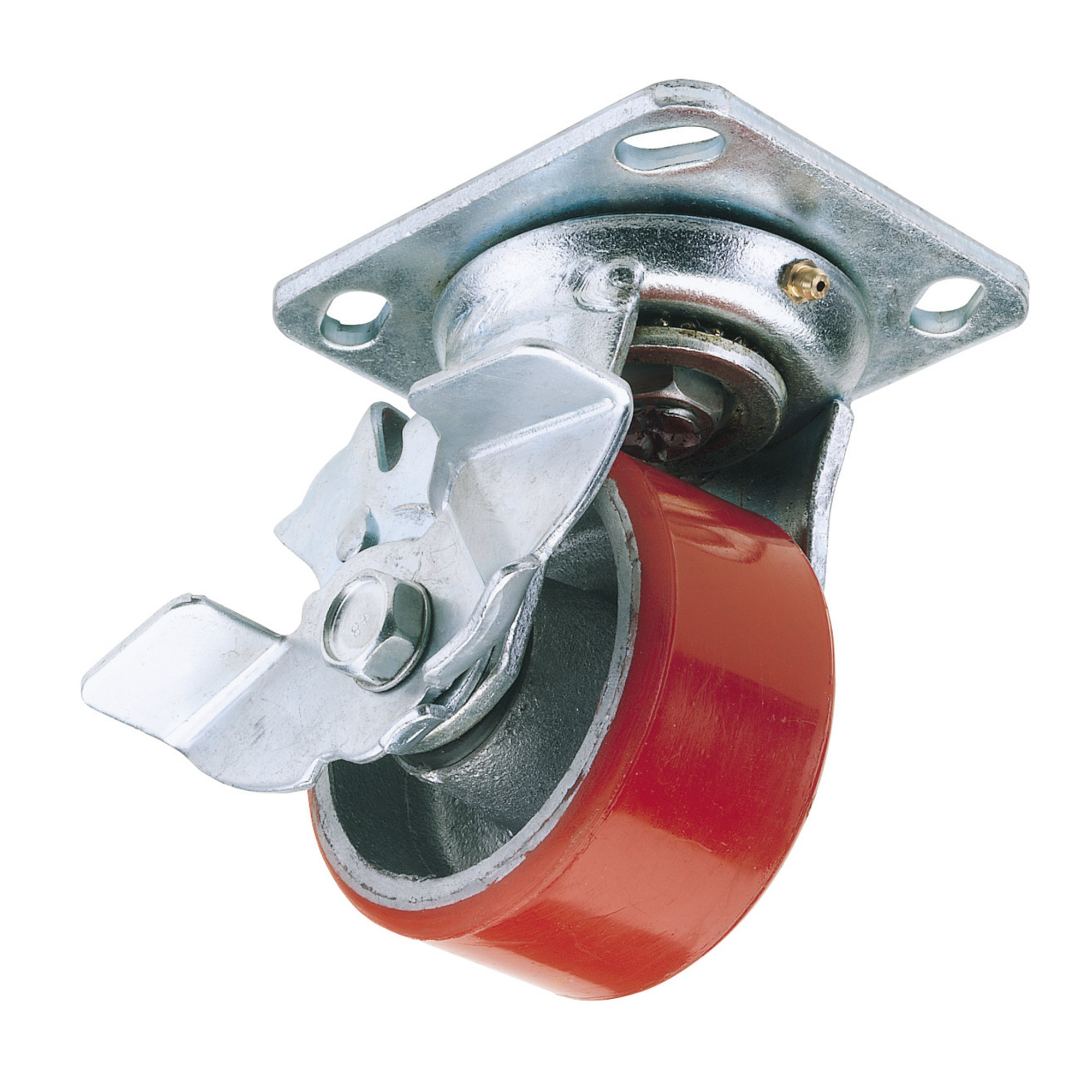 Draper 65527 606125PB 125mm Dia. Swivel Plate Fixing Heavy Duty Polyurethane Wheel with Brake S.W.L 300kg
