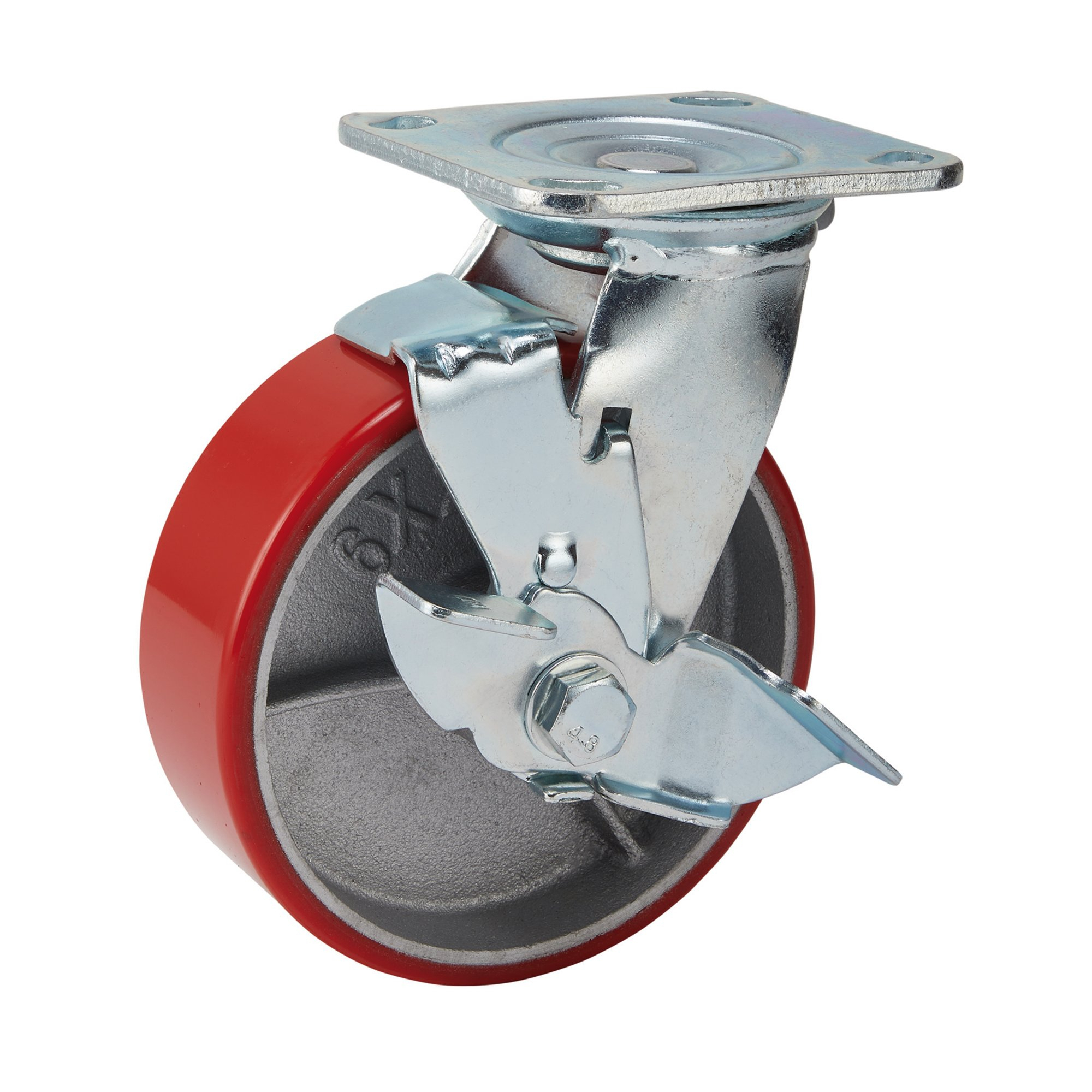 Draper 65530 606160PB 160mm Dia. Swivel Plate Fixing Heavy Duty Polyurethane Wheel with Brake S.W.L 400kg