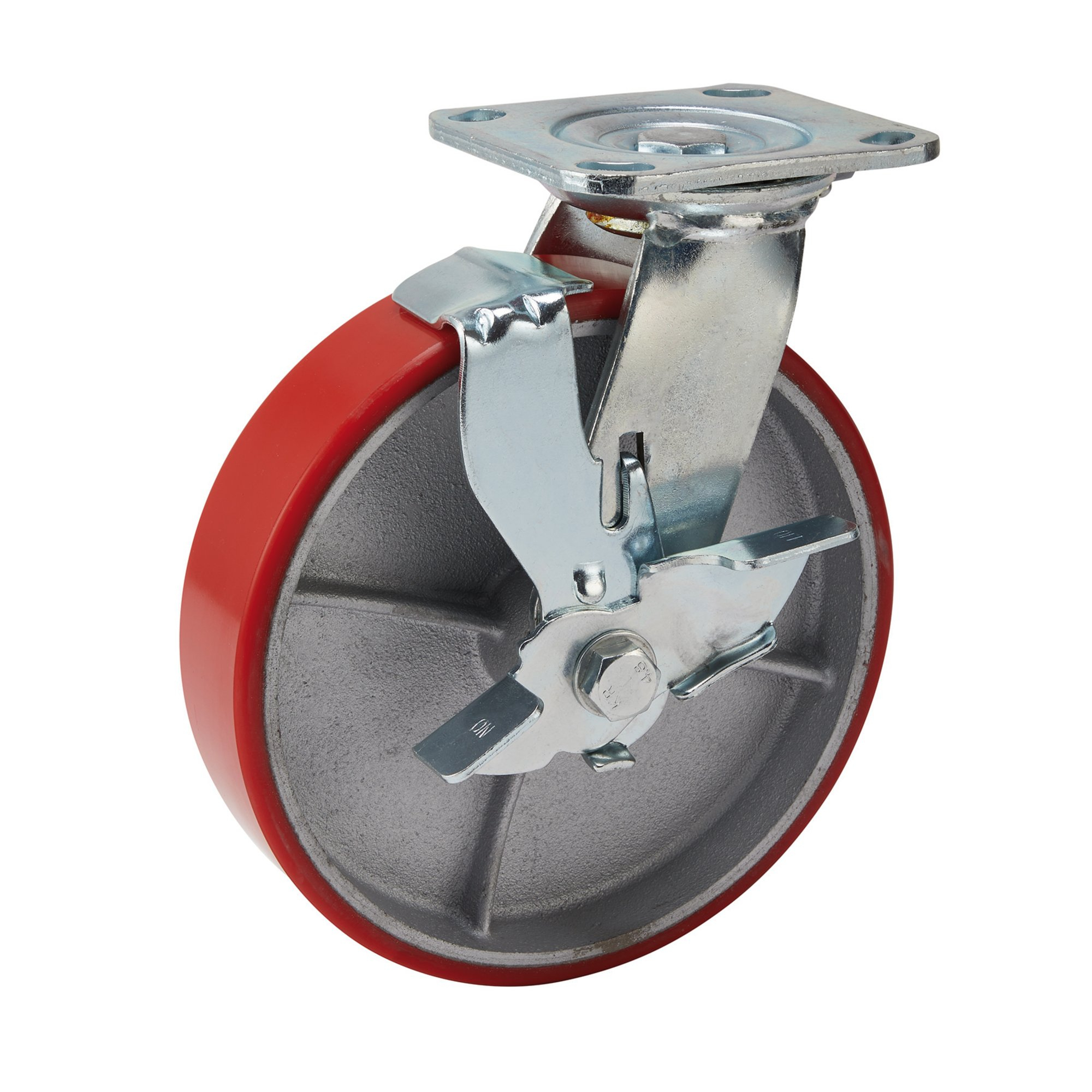 Draper 65533 606200PB 200mm Dia. Swivel Plate Fixing Heavy Duty Polyurethane Wheel with Brake S.W.L 500kg