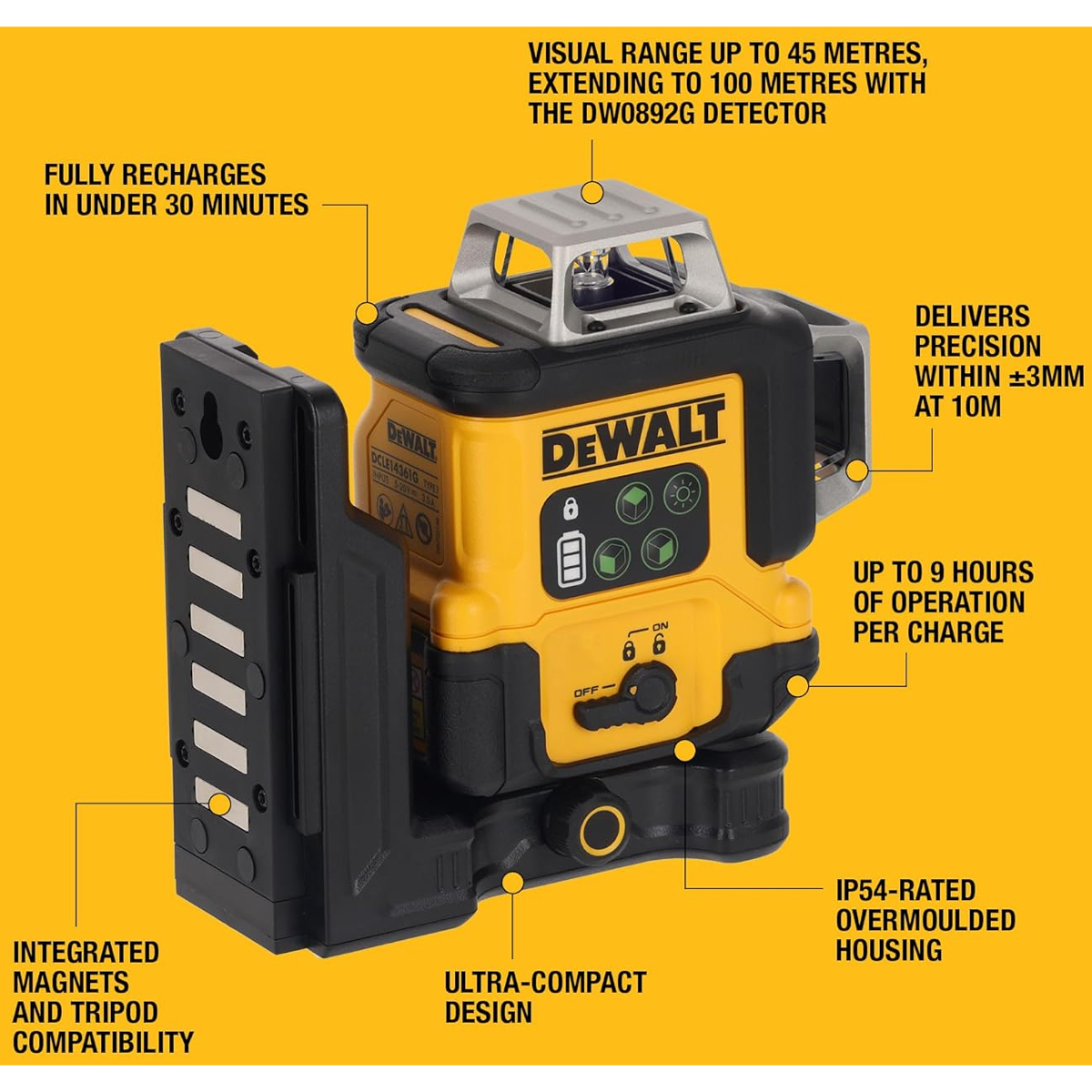 DeWalt DCLE14361GB-XJ Multi Line USB-C 3 x 360° Green Beam Laser Level 