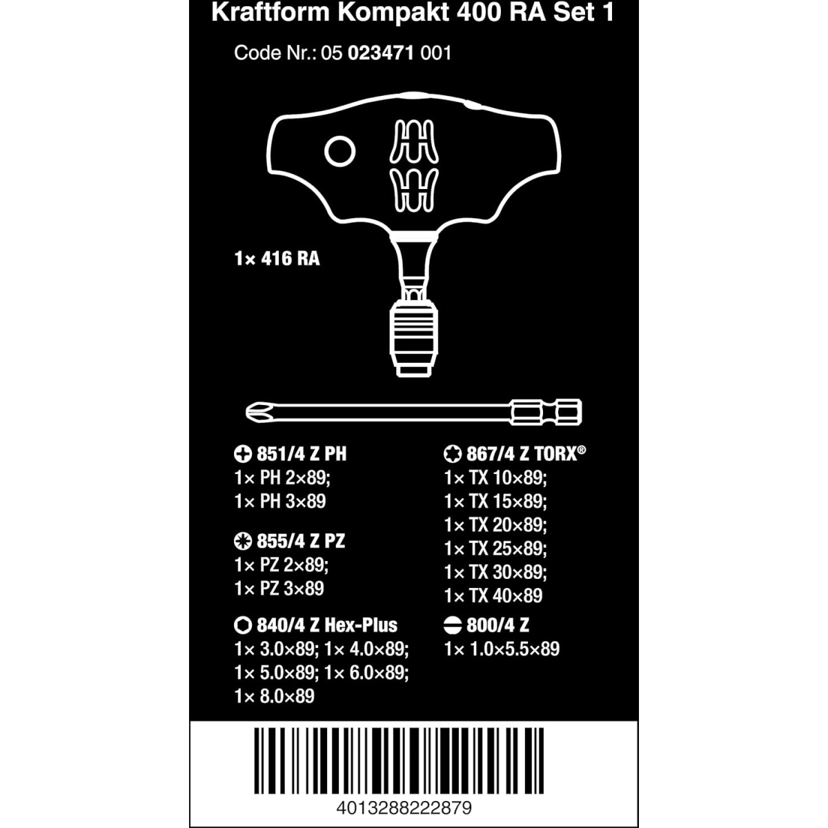 Wera 05023471001 Kraftform Kompakt 400 RA Set 1, 17 pieces
