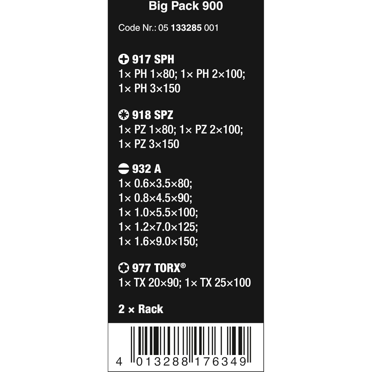 Wera 05133285001 Big Pack 900 Screwdriver Set Kraftform Wera: Chiseldriver And Rack, 13 pieces