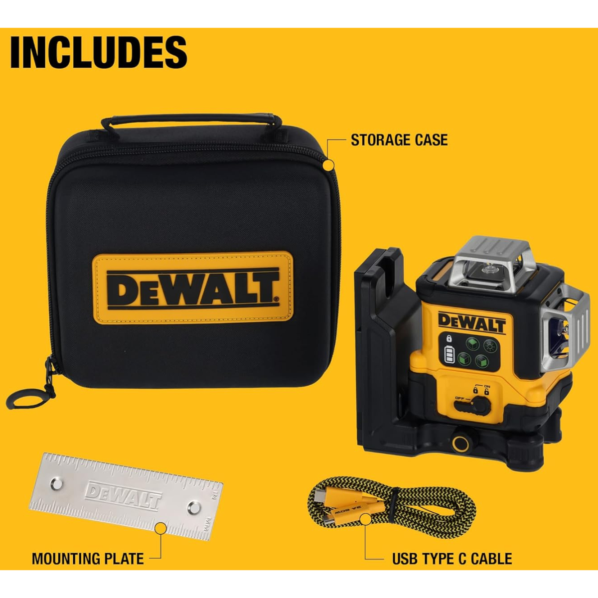 DeWalt DCLE14361GB-XJ Multi Line USB-C 3 x 360° Green Beam Laser Level 