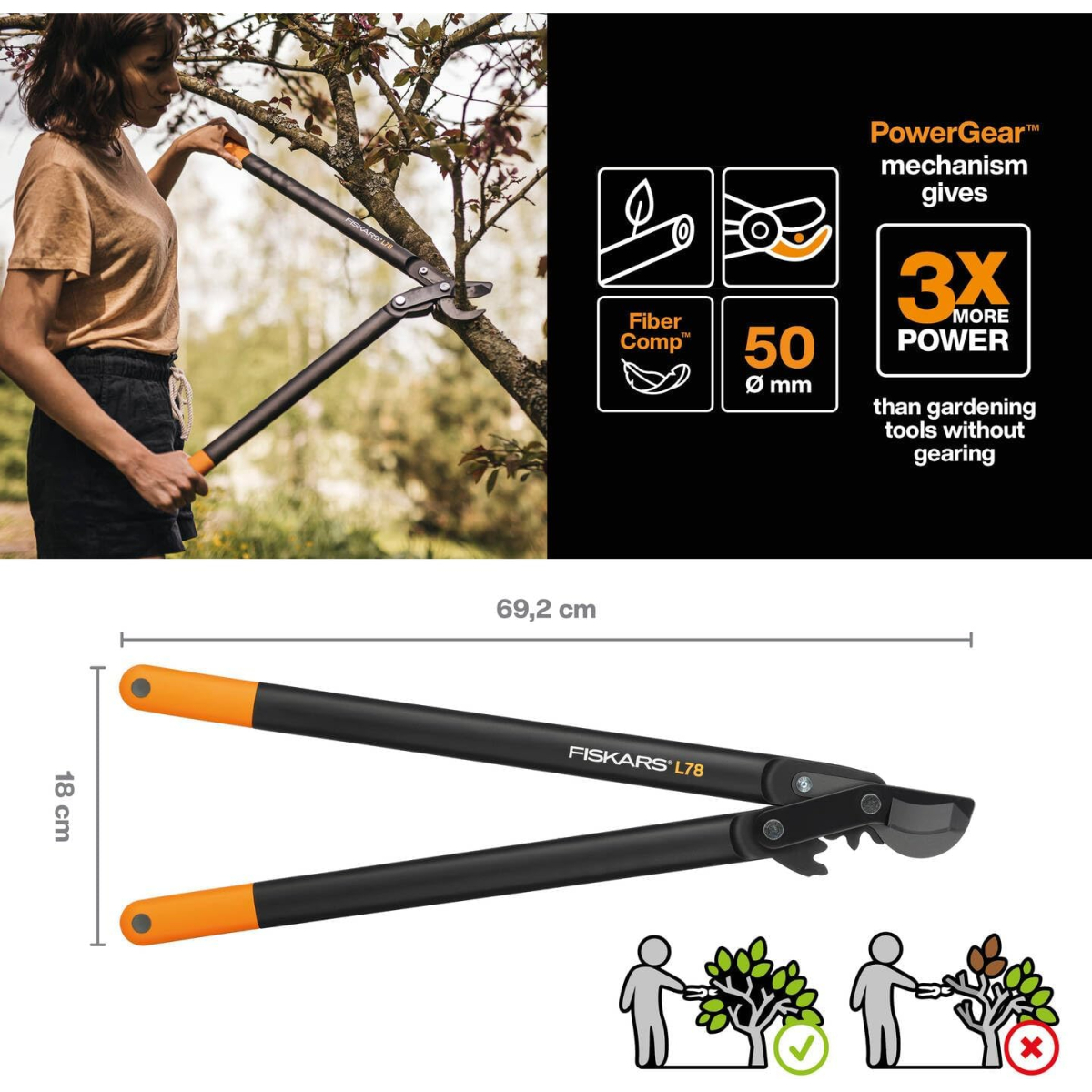Fiskars 112590 L78 PowerGear™ Bypass Loppers - Large