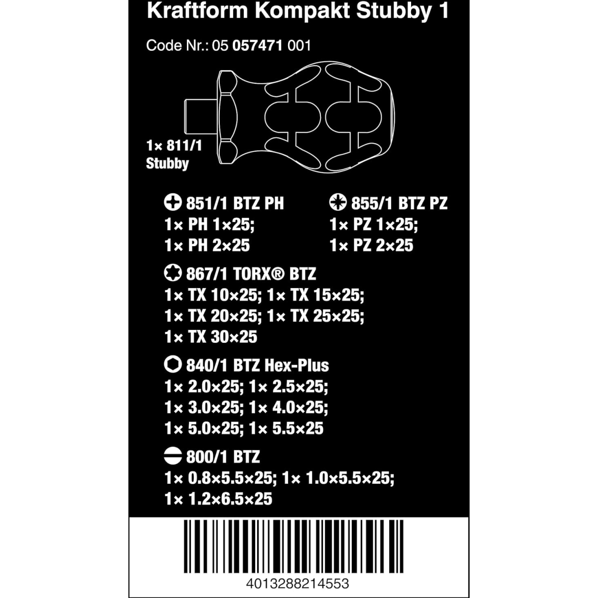 Wera 05057471001 Kraftform Kompakt Stubby 1, 19 pieces