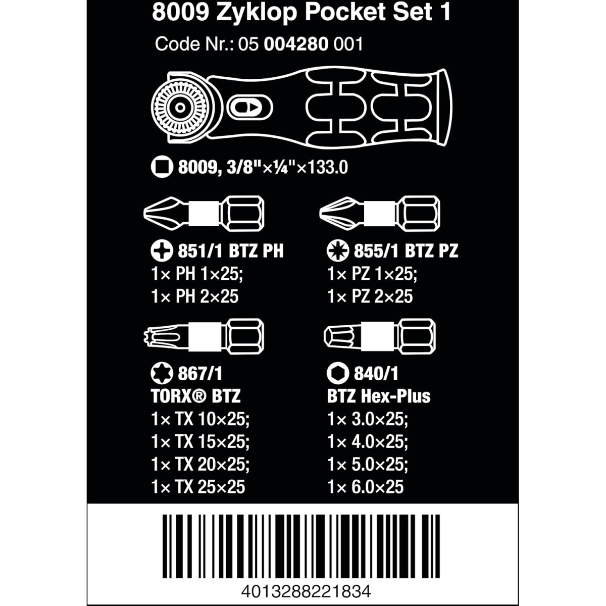 Wera 05004280001 8009 Zyklop Pocket Set 1, 13 pieces