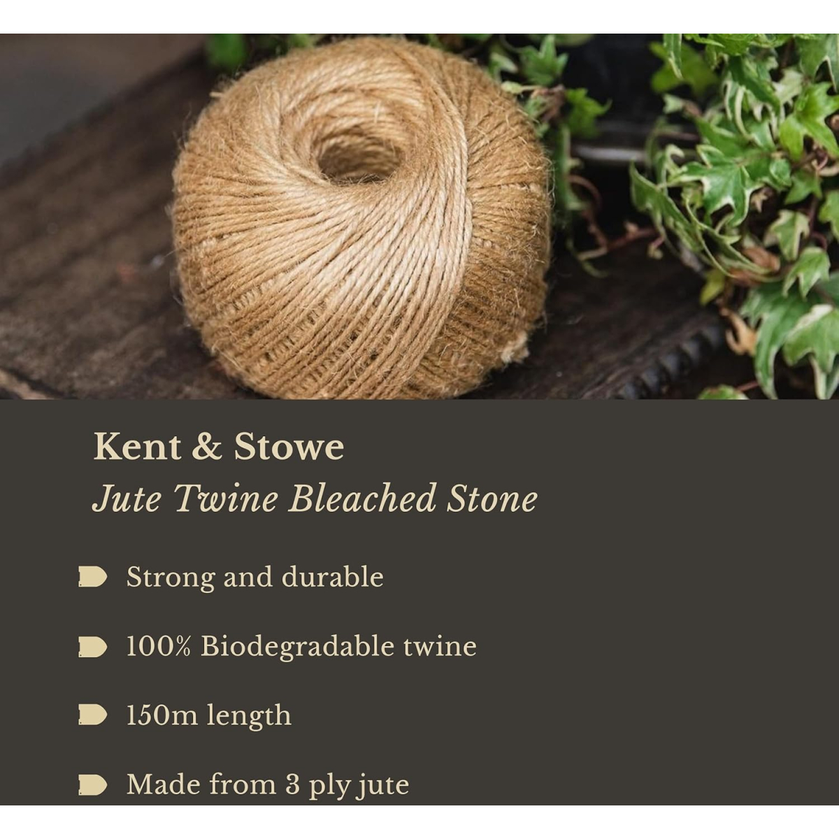 Kent & Stowe 70100830 Jute Twine Bleached Stone 150m (250g)