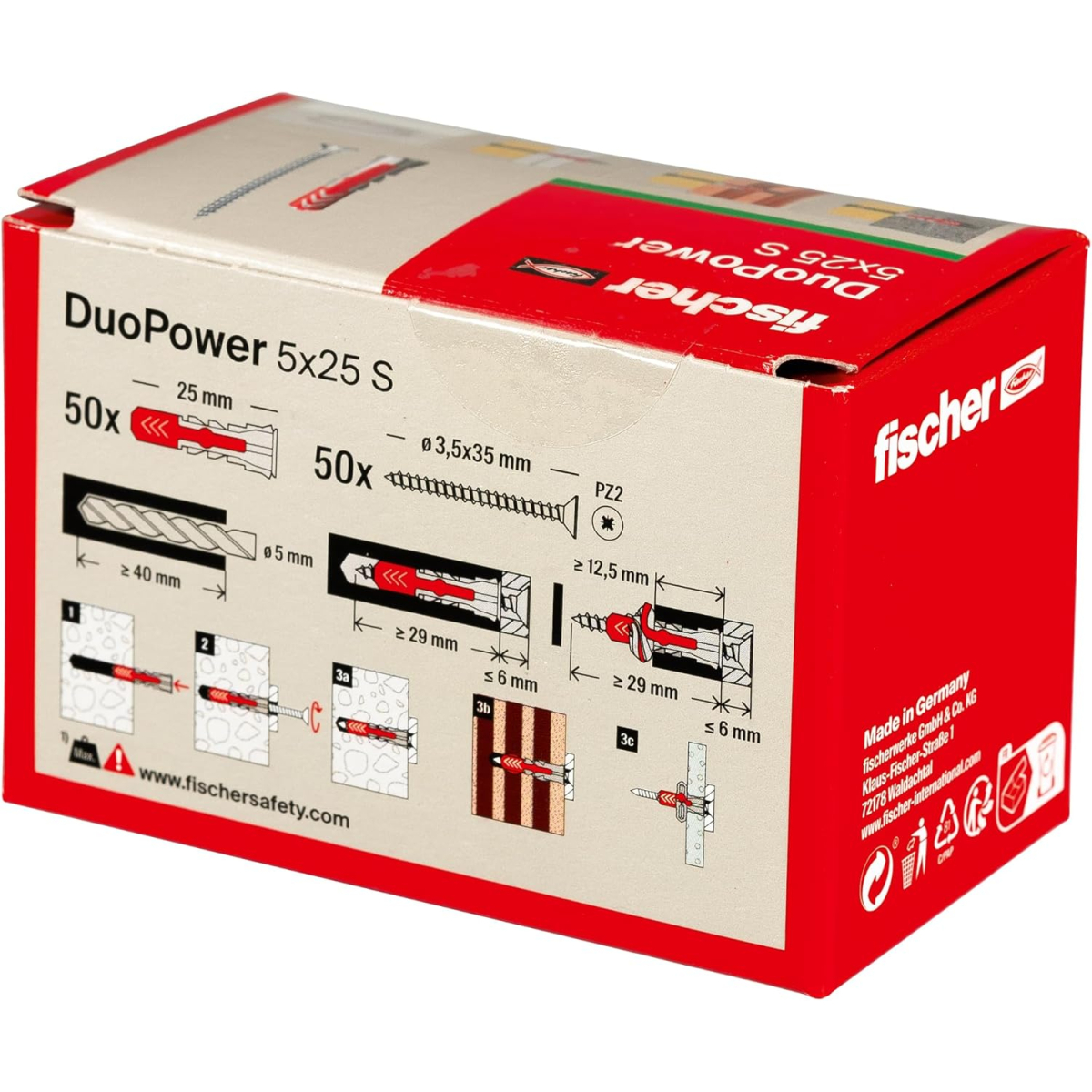 Fischer 535458 DuoPower 5 x 25 S with screw Pack x 50