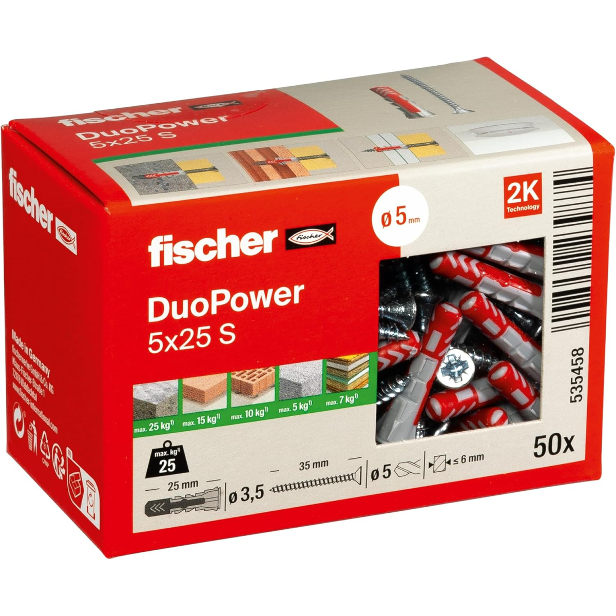 Fischer 535458 DuoPower 5 x 25 S with screw Pack x 50